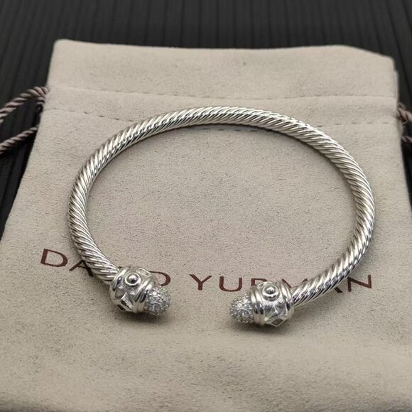 David Yurman Silver 4mm Diamond-set Bangleπ - Picture 3 of 5